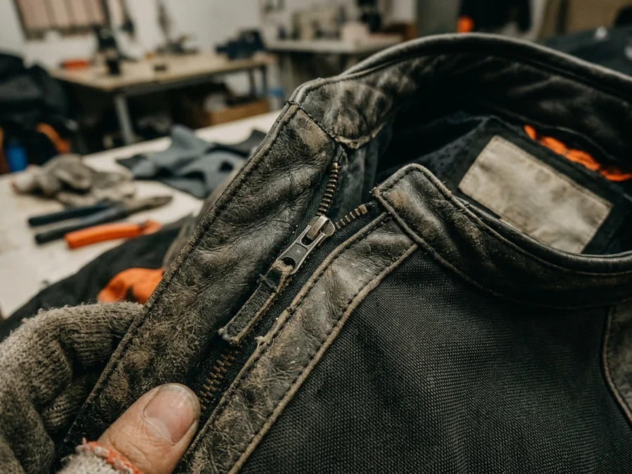 A jacket closure worn from daily use