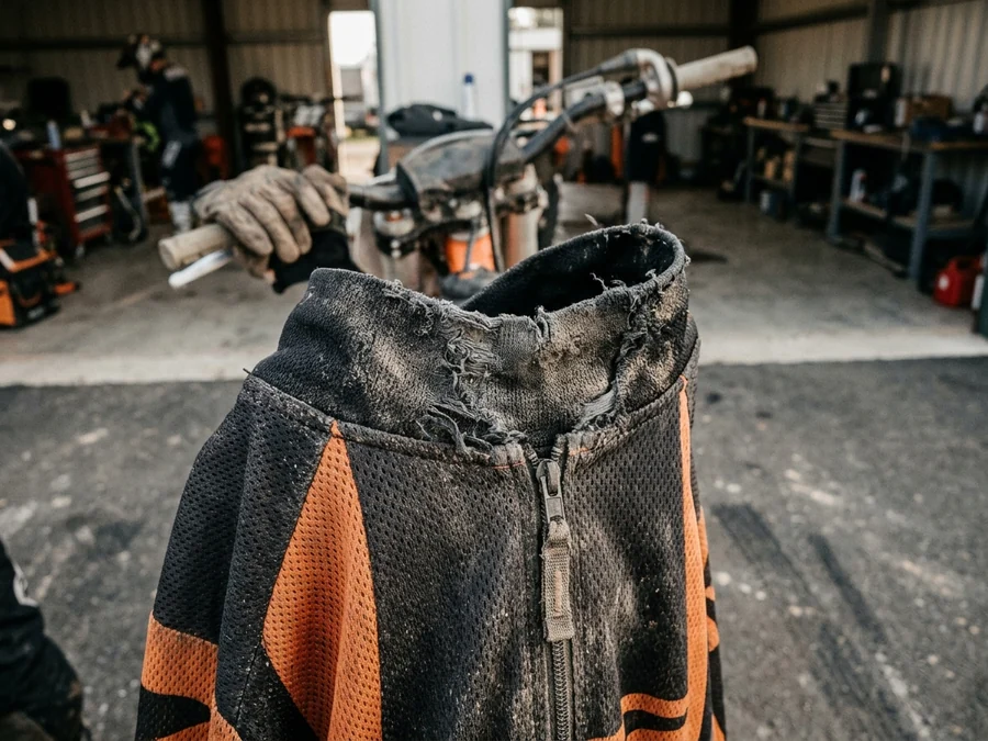 Collar abrasion where a helmet strap sits