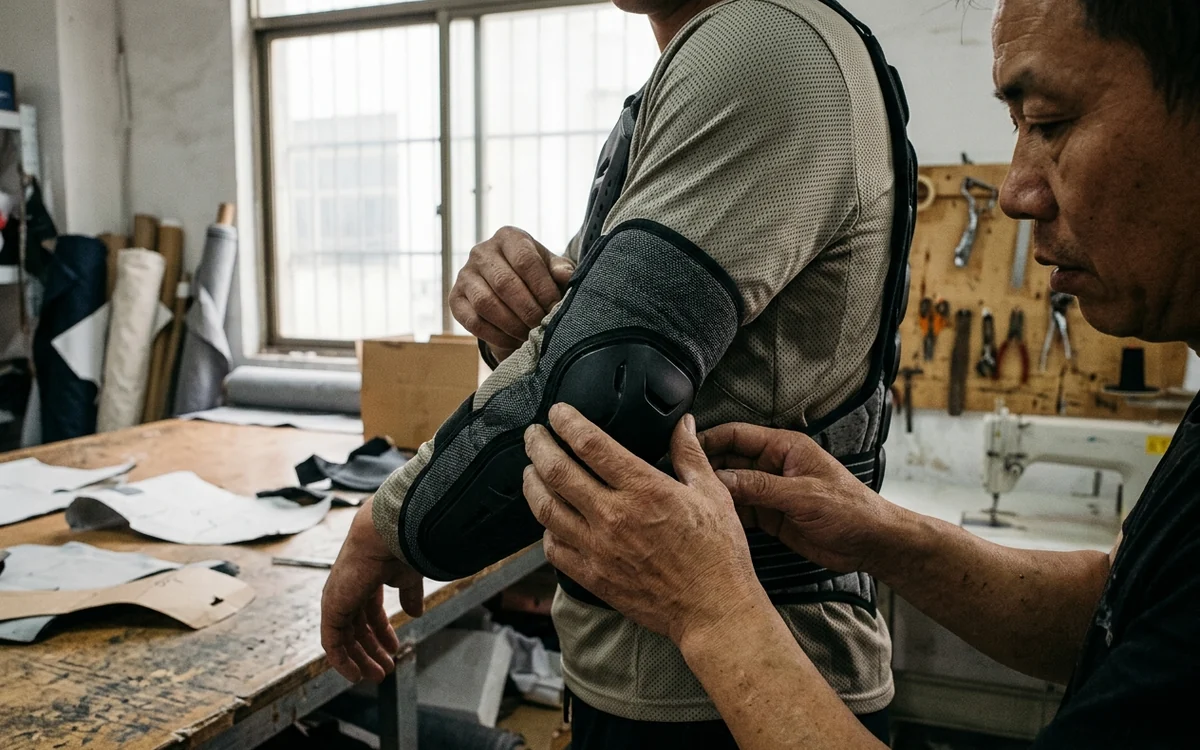 Armor pad staying over the elbow joint through the full range of movement