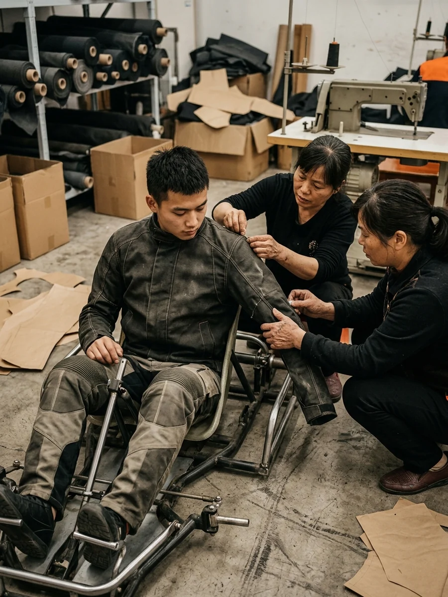 Kart driver seated with the legs forward and the back supported