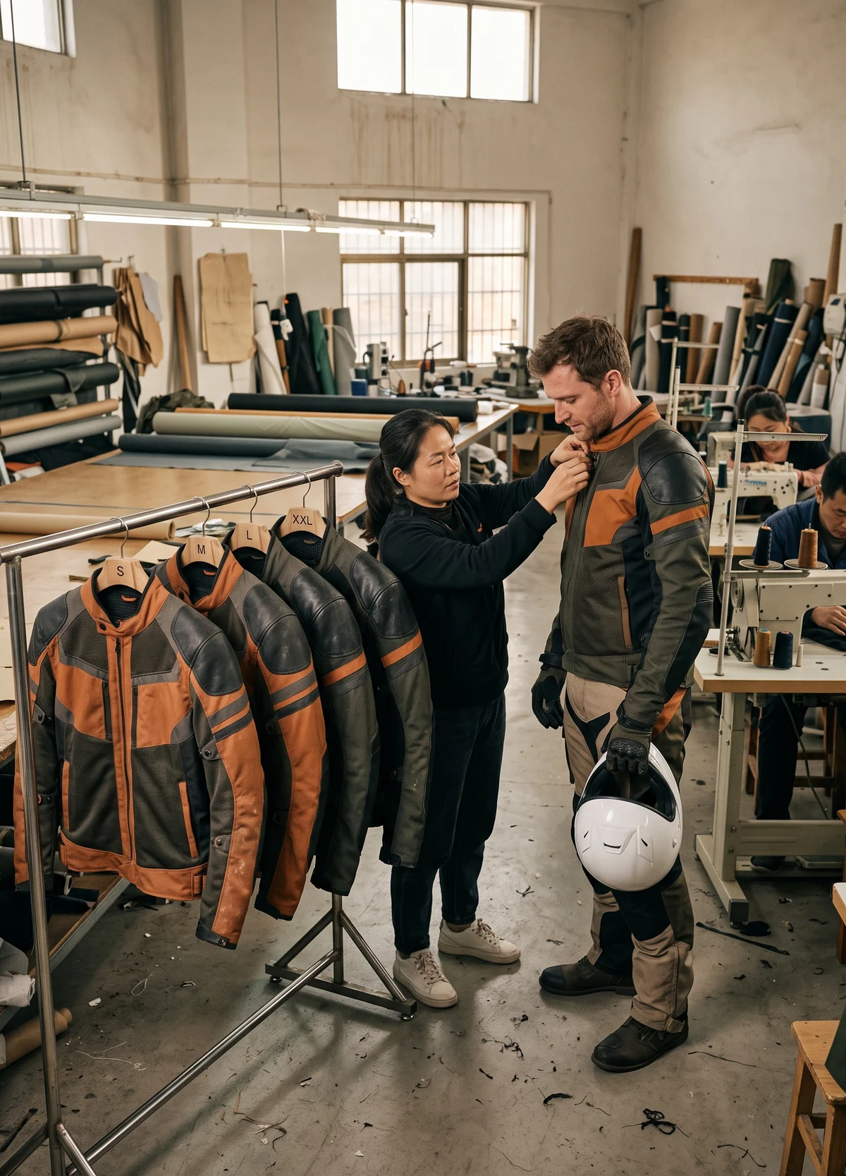 Size-run set on the rail, one garment per size, ready to be tried on