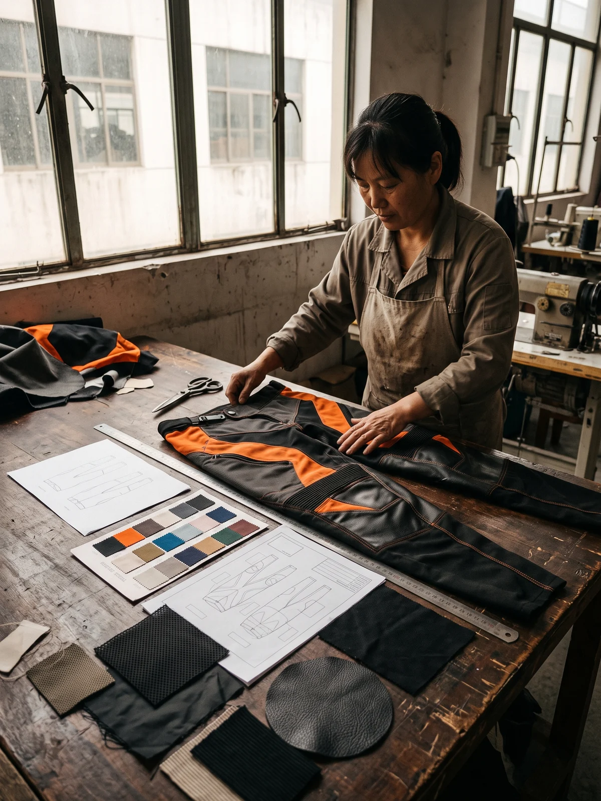 The sample pack: size sheet, color strip, layout and swatches laid around the sample