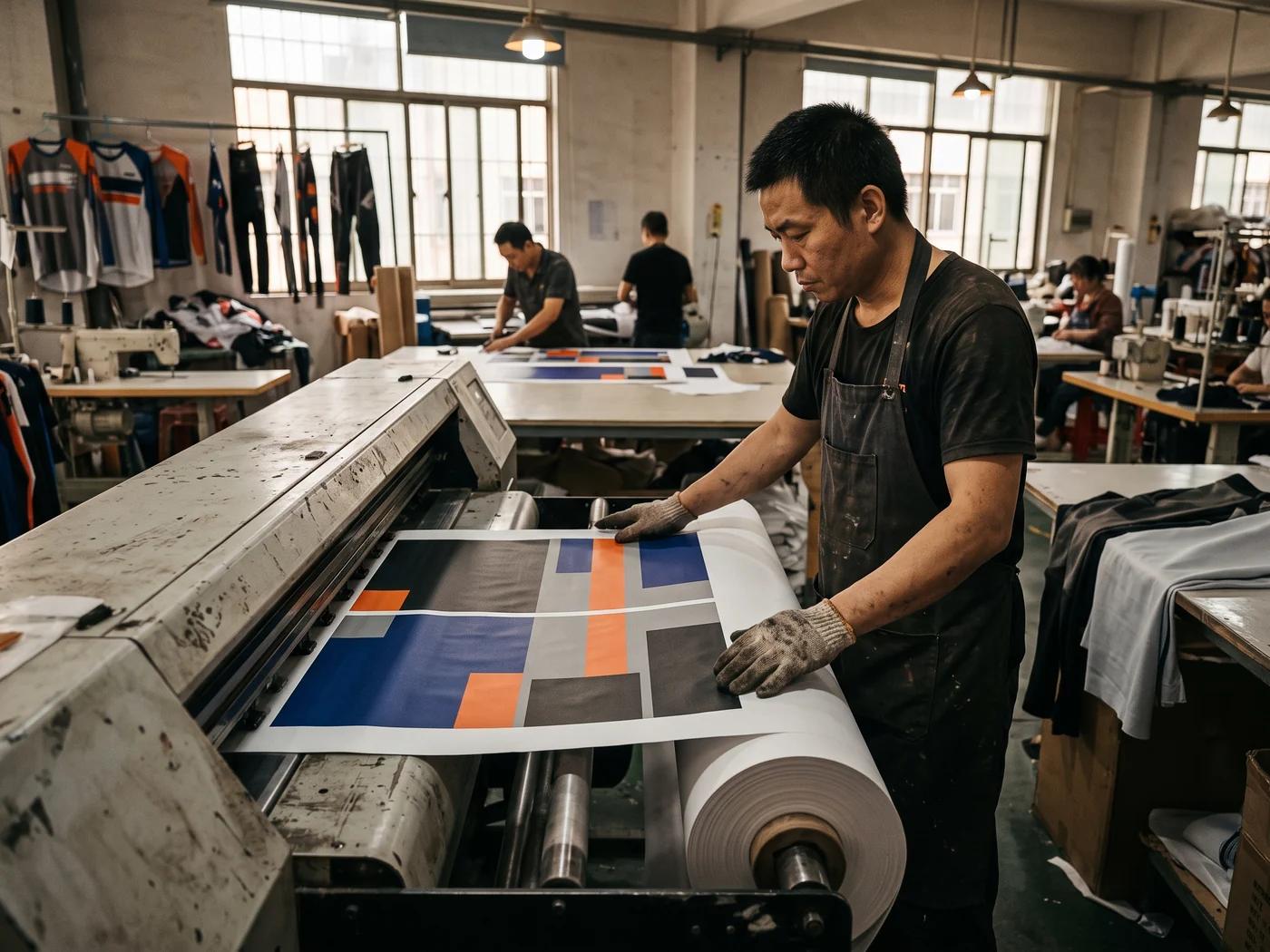 Team artwork printed in reverse on transfer paper, coming off the roll