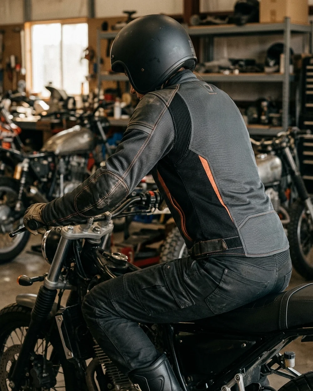 A fitted mesh jacket on a rider in the riding position