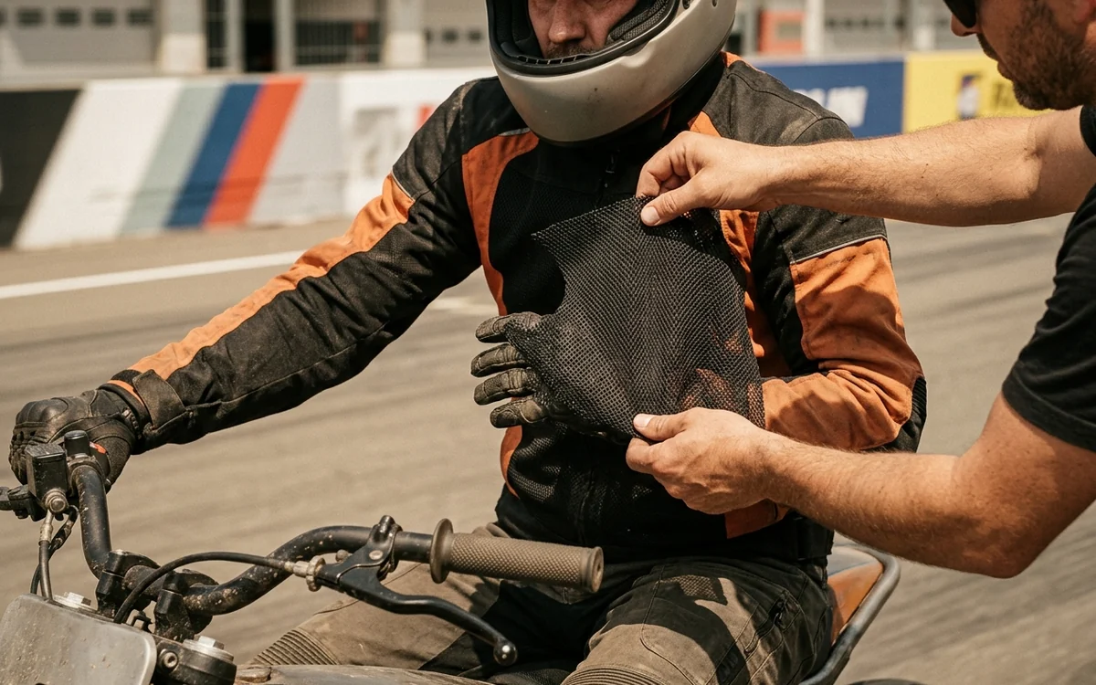 A correctly sized mesh panel held against the rider at speed