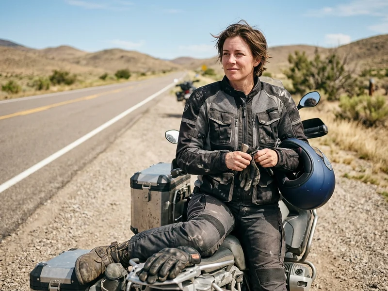 Touring rider in a mesh jacket with storage pockets on a long summer road