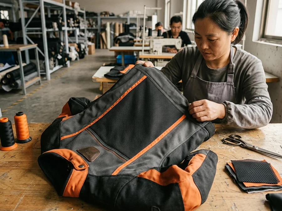 A medium mesh panel on the chest of a riding jacket