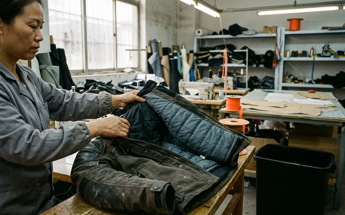 A riding jacket with its thermal liner fitted
