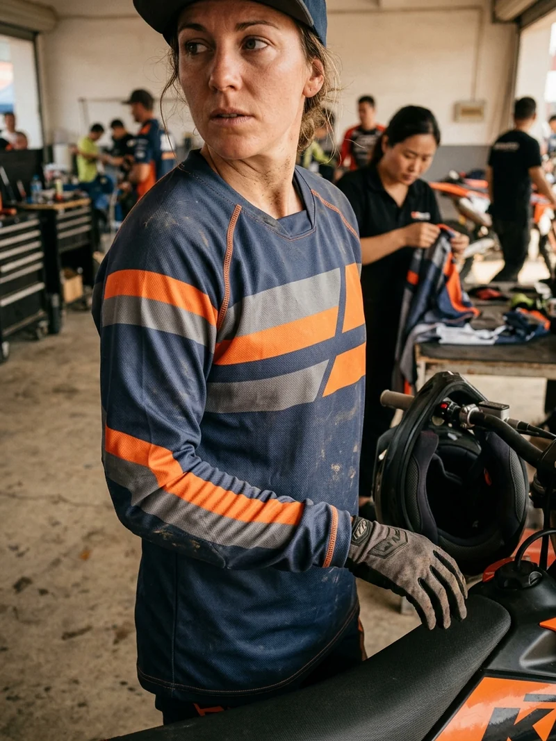 The jersey on a rider standing still