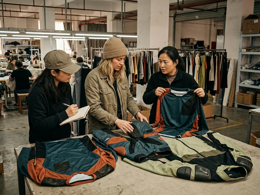 Brand team reviewing a developed women's range rather than a recoloured one